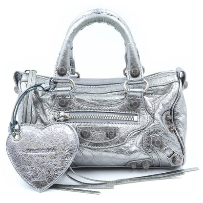 Balenciaga le Cagole Mini Duffle 2-Way Mini Shoulder Bag Silver Leather