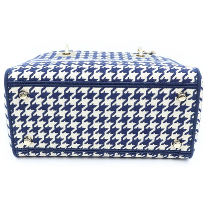 Dior Lady D-lite Light Medium 2-Way Shoulder Bag Navy White Canvas — view 4
