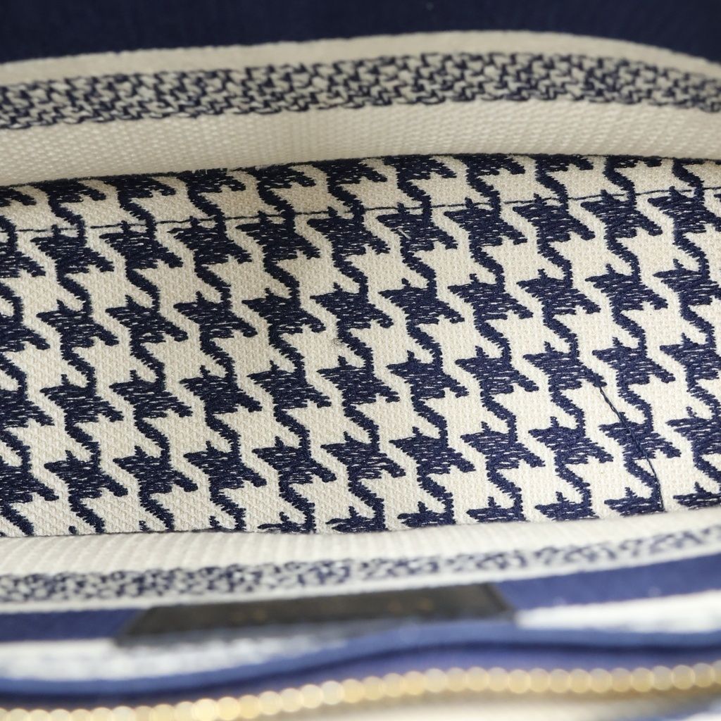 Dior Lady D-lite Light Medium 2-Way Shoulder Bag Navy White Canvas — view 8