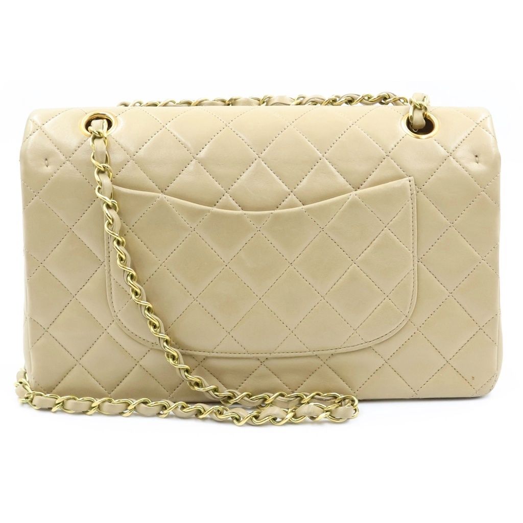 Chanel Quilted 25 Double Flap Chain Shoulder Bag Beige Lambskin Gold — view 2