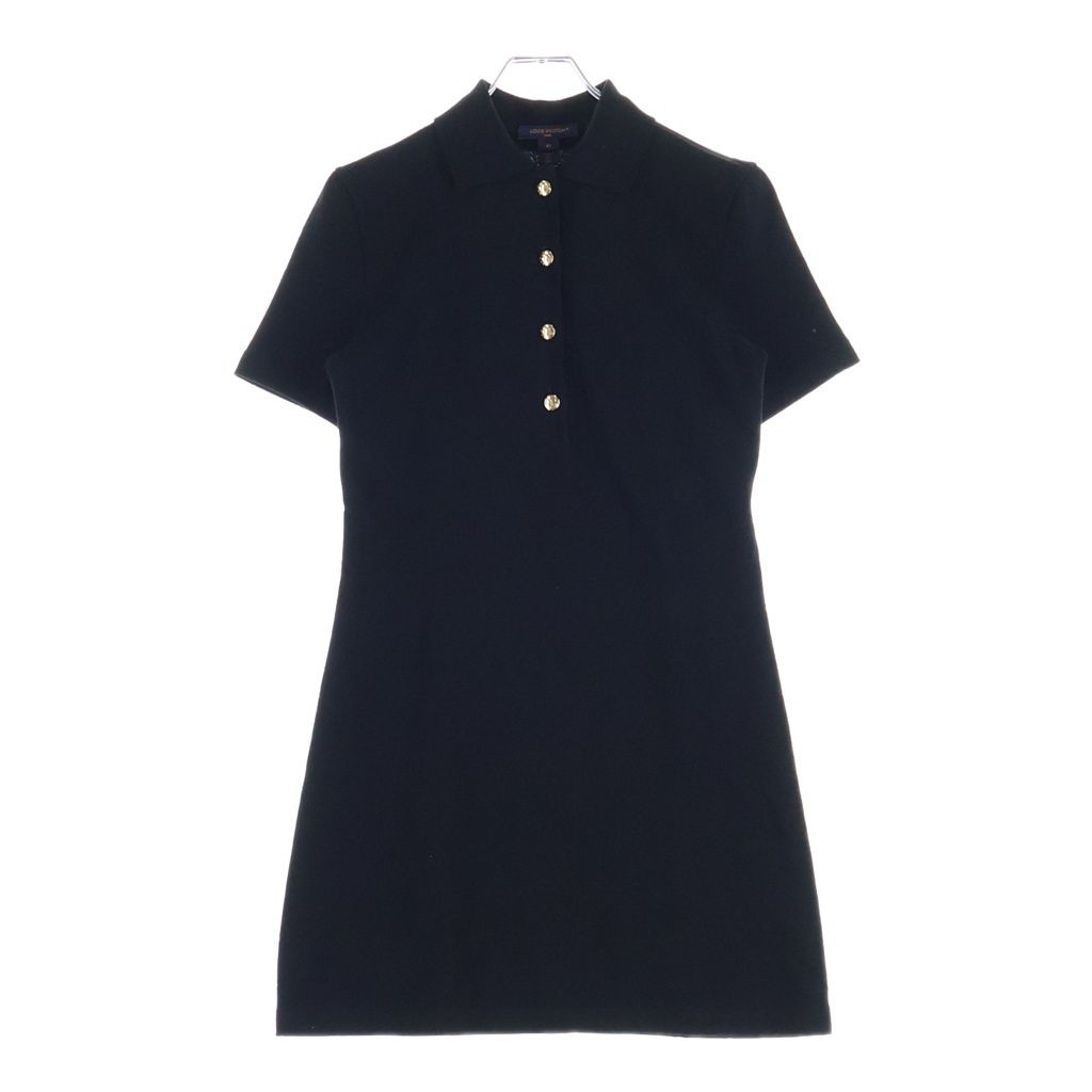Louis Vuitton Gold Color Snap Button Monogram Pique Polo Dress Cotton Dress Black