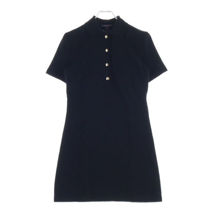 Louis Vuitton Gold Color Snap Button Monogram Pique Polo Dress Cotton Dress Black