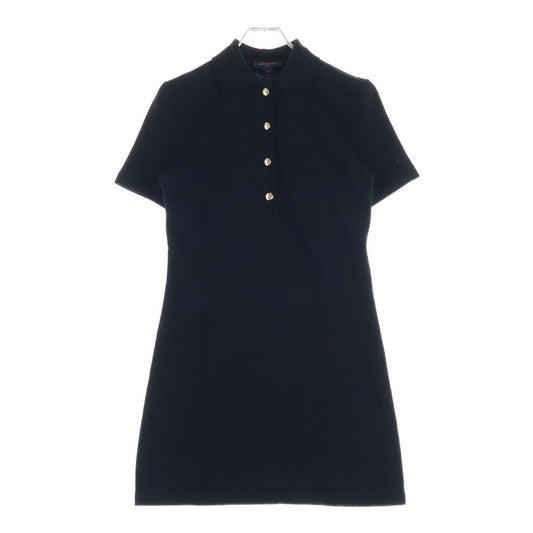 Louis Vuitton Gold Color Snap Button Monogram Pique Polo Dress Cotton Dress Black