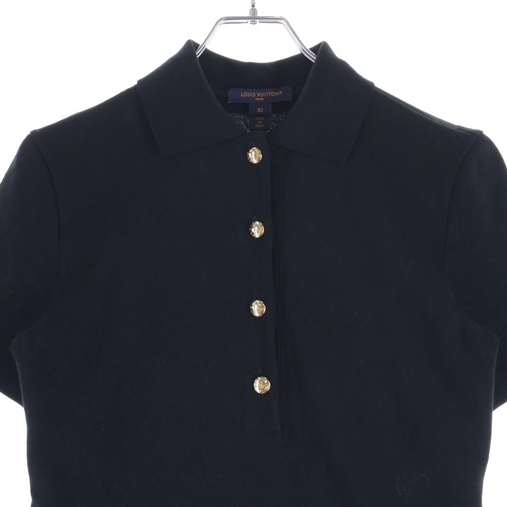 Louis Vuitton Gold Color Snap Button Monogram Pique Polo Dress Cotton Dress Black — view 3