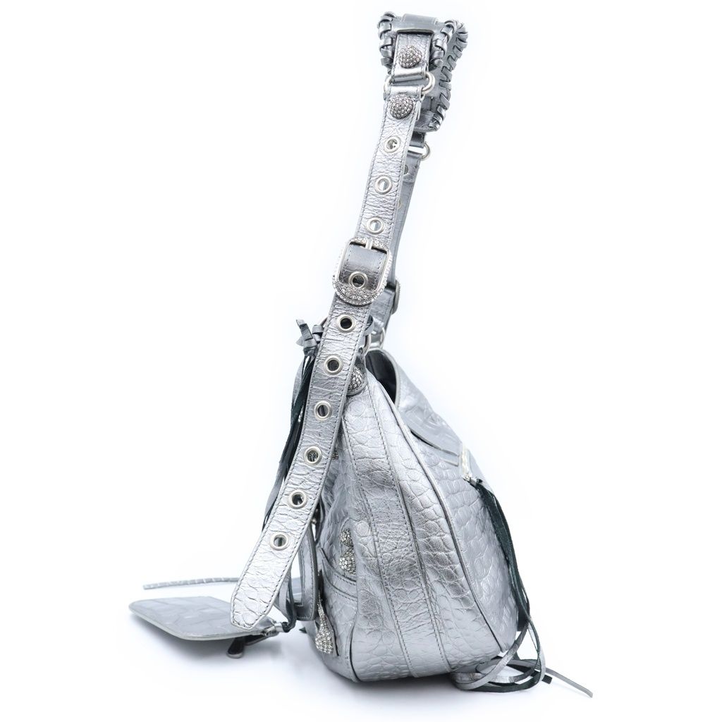 Balenciaga Neo Cagole Croco Embossed Rhinestone Decoration Handbag Silver — view 3