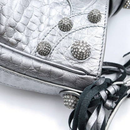 Balenciaga Neo Cagole Croco Embossed Rhinestone Decoration Handbag Silver — view 6