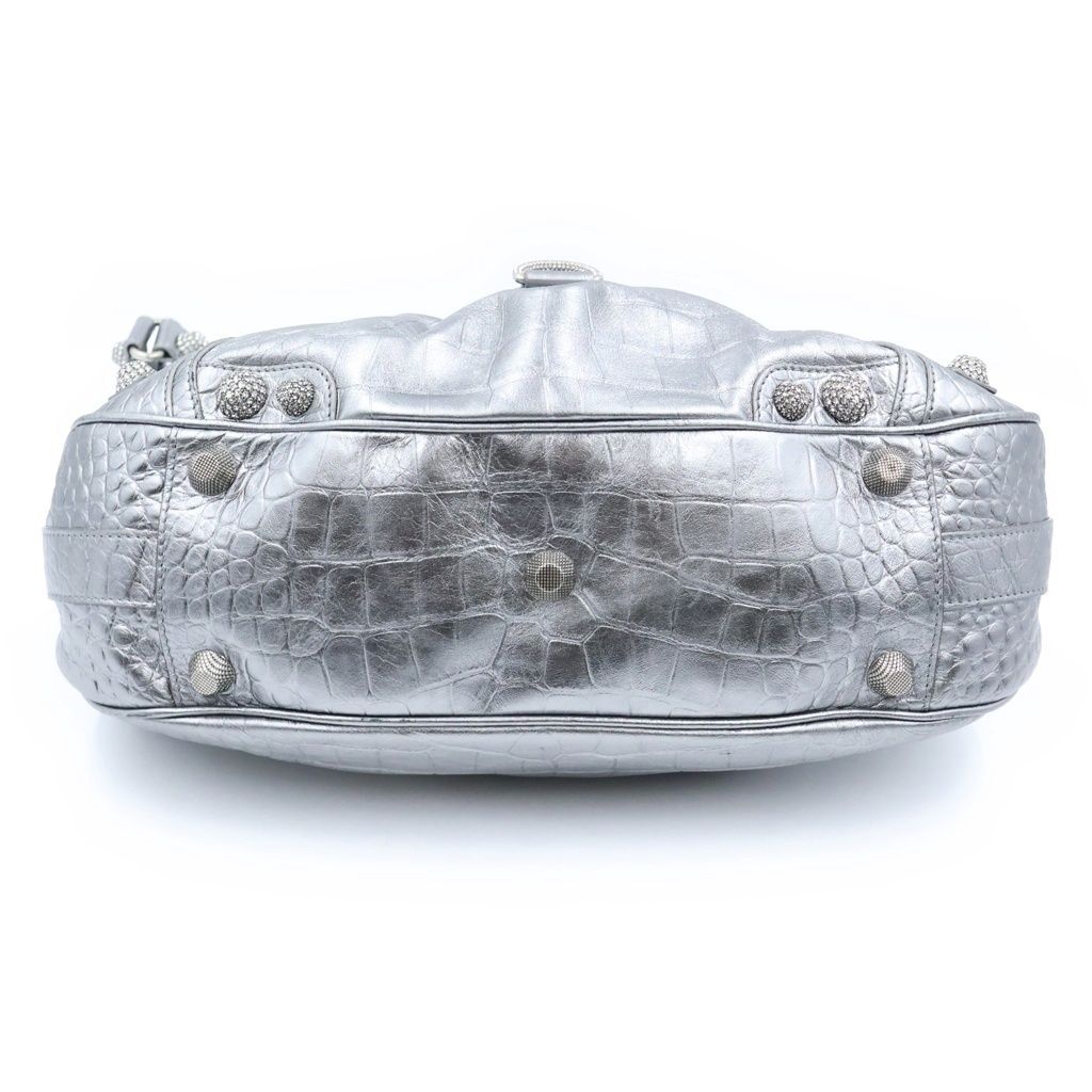 Balenciaga Neo Cagole Croco Embossed Rhinestone Decoration Handbag Silver — view 4