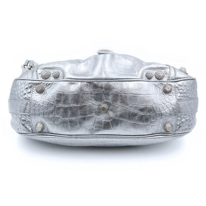 Balenciaga Neo Cagole Croco Embossed Rhinestone Decoration Handbag Silver — view 4