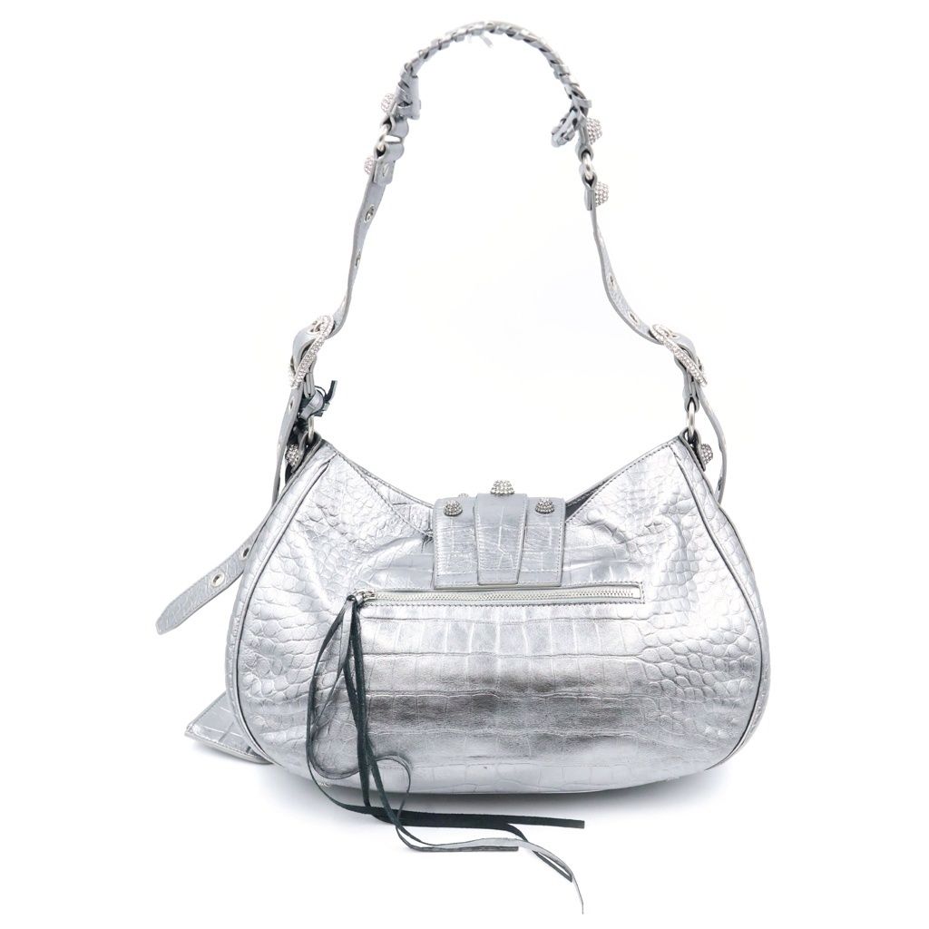 Balenciaga Neo Cagole Croco Embossed Rhinestone Decoration Handbag Silver — view 2