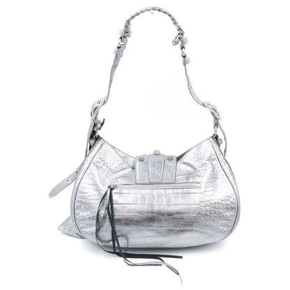 Balenciaga Neo Cagole Croco Embossed Rhinestone Decoration Handbag Silver — view 2