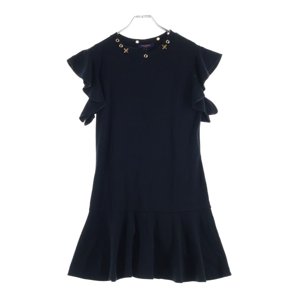 Louis Vuitton Neck Decoration Top Ruffle Dress Black