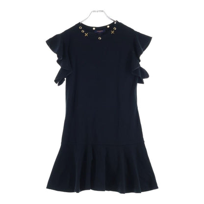 Louis Vuitton Neck Decoration Top Ruffle Dress Black