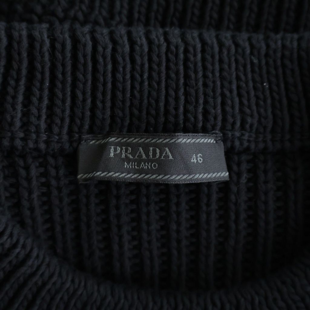 Prada Logo Cotton Crew Neck Knit Sweater Black — view 6