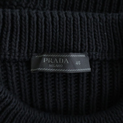 Prada Logo Cotton Crew Neck Knit Sweater Black — view 6