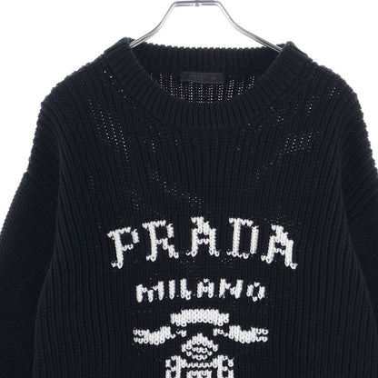 Prada Logo Cotton Crew Neck Knit Sweater Black — view 3