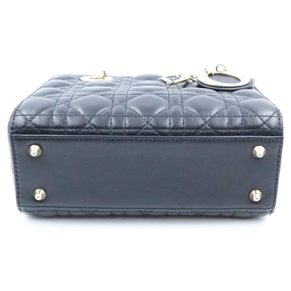 Dior Lady Dior Small 2-Way Shoulder Bag Black Leather Gold — view 4