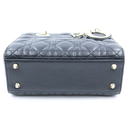 Dior Lady Dior Small 2-Way Shoulder Bag Black Leather Gold — view 4