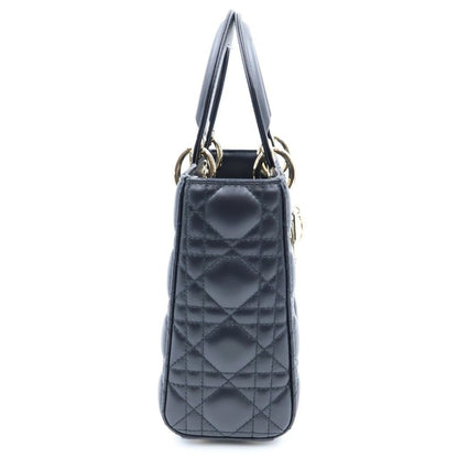 Dior Lady Dior Small 2-Way Shoulder Bag Black Leather Gold — view 3
