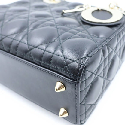 Dior Lady Dior Small 2-Way Shoulder Bag Black Leather Gold — view 5