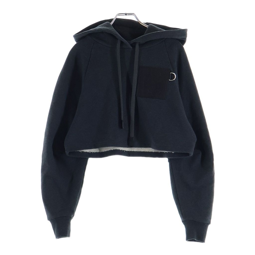 Loewe Leather Anagram Patch Cropped Cotton Hoodie Pullover Sweatshirt Gray