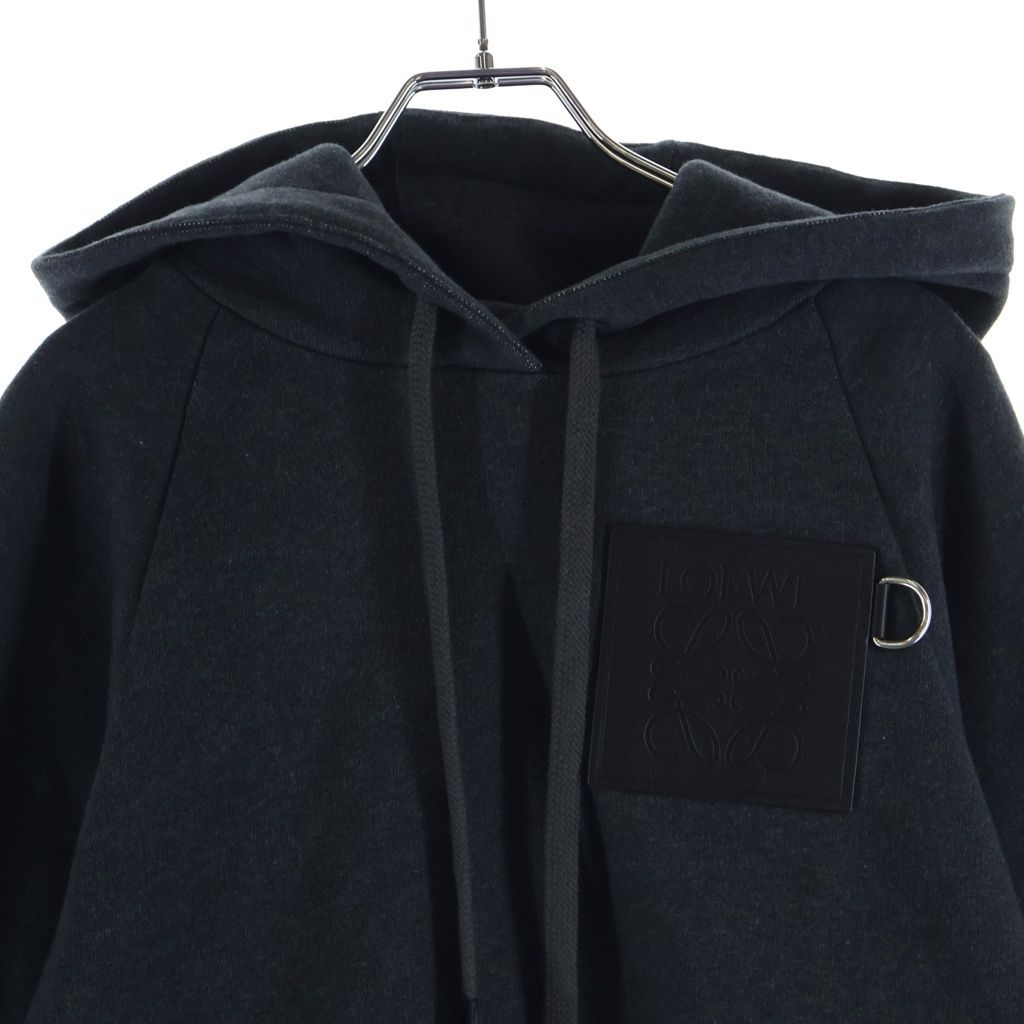 Loewe Leather Anagram Patch Cropped Cotton Hoodie Pullover Sweatshirt Gray — view 3