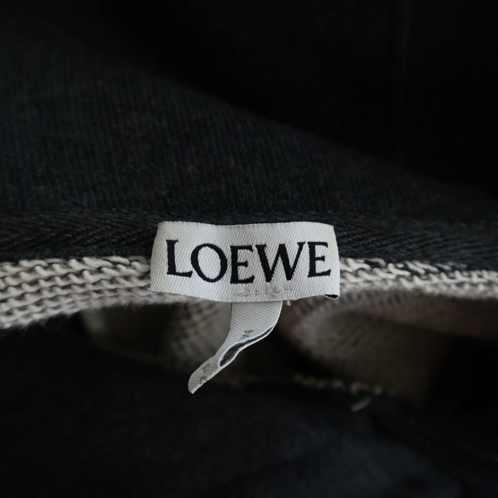 Loewe Leather Anagram Patch Cropped Cotton Hoodie Pullover Sweatshirt Gray — view 7