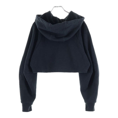 Loewe Leather Anagram Patch Cropped Cotton Hoodie Pullover Sweatshirt Gray — view 2