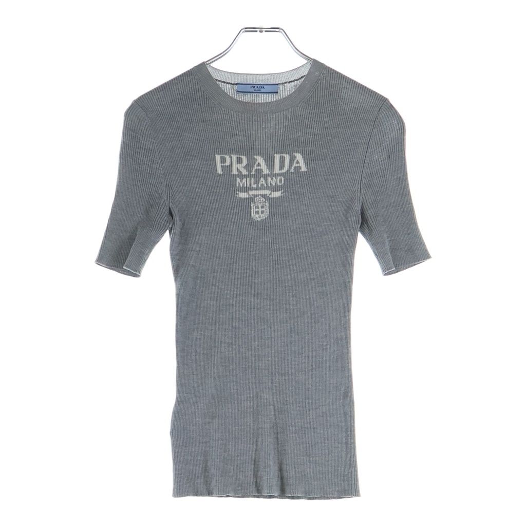 Prada Logo Silk Crew Neck Sweater Gray