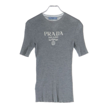 Prada Logo Silk Crew Neck Sweater Gray