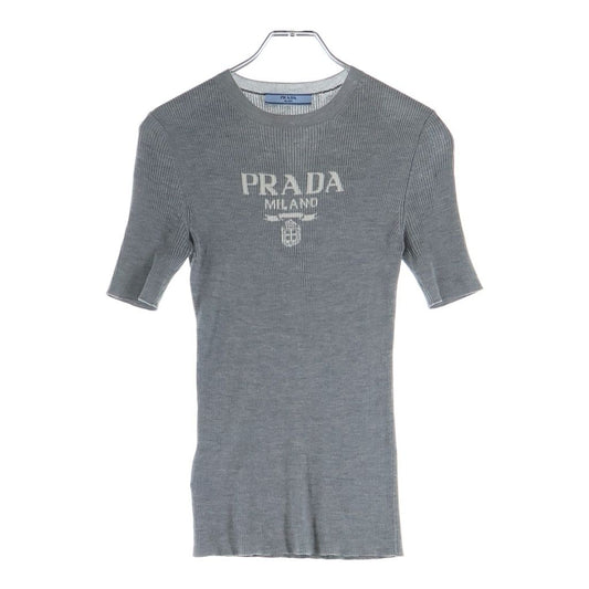 Prada Logo Silk Crew Neck Sweater Gray