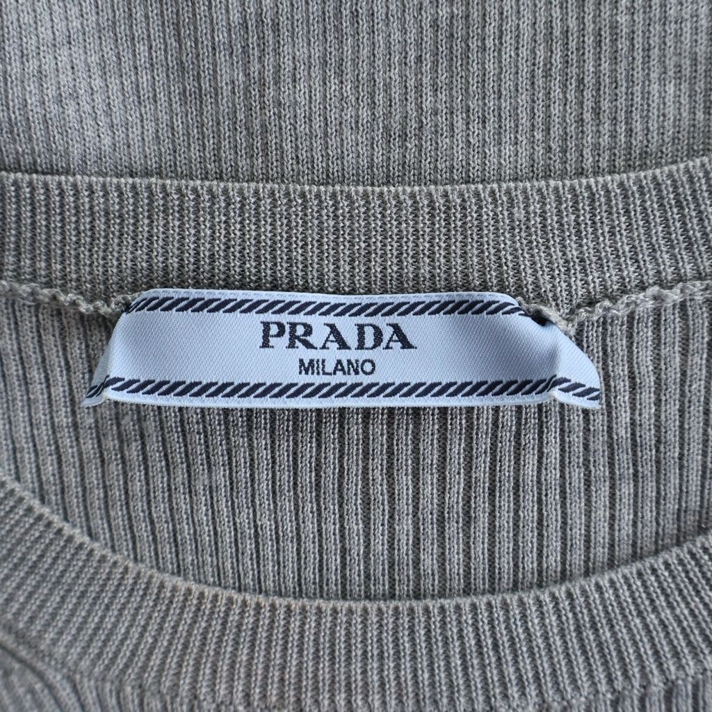 Prada Logo Silk Crew Neck Sweater Gray — view 6
