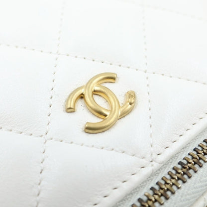 Chanel Quilted Vanity Chain Mini Shoulder Bag White Leather Gold — view 6