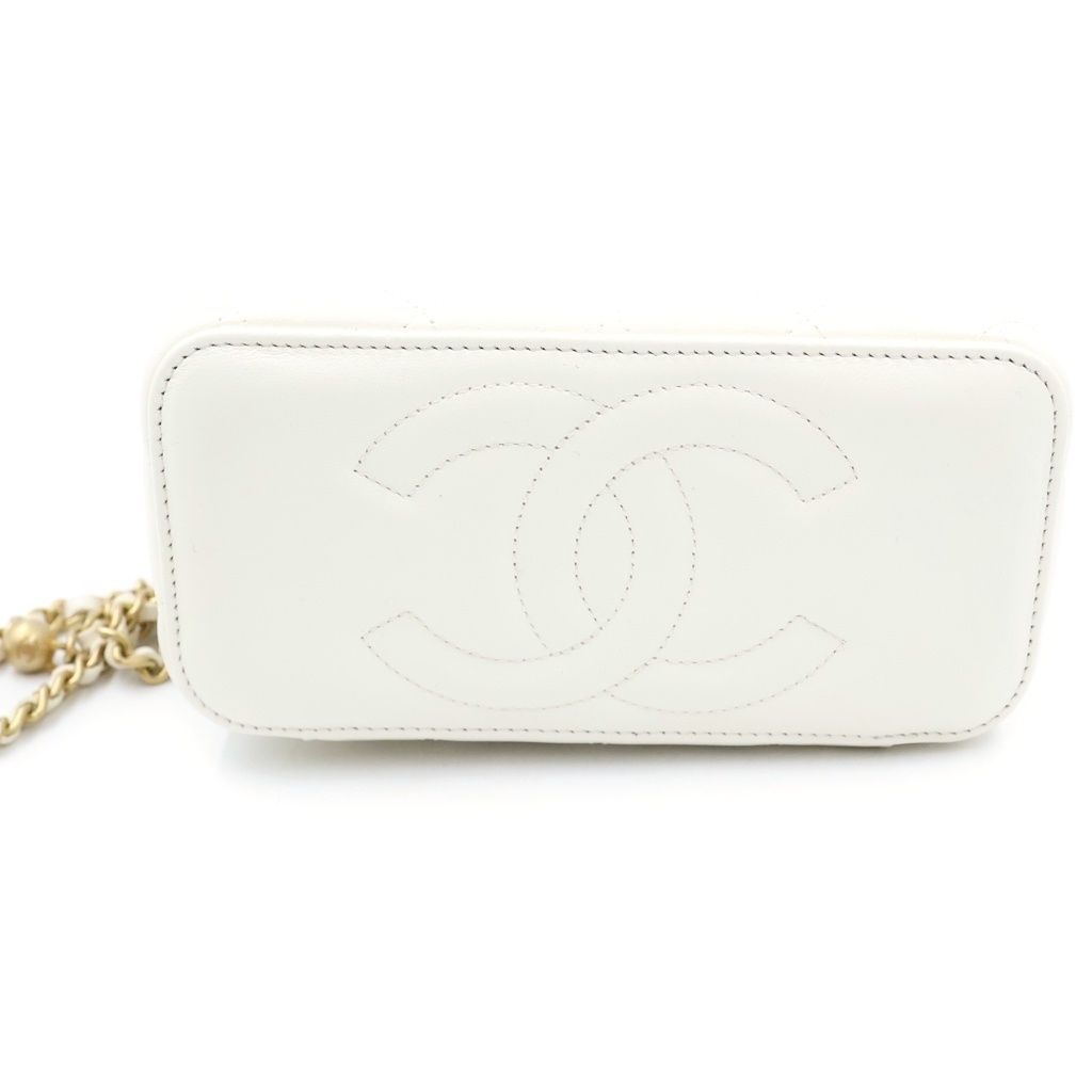 Chanel Quilted Vanity Chain Mini Shoulder Bag White Leather Gold — view 4