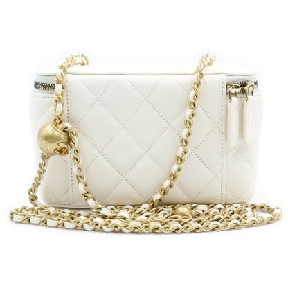 Chanel Quilted Vanity Chain Mini Shoulder Bag White Leather Gold — view 2