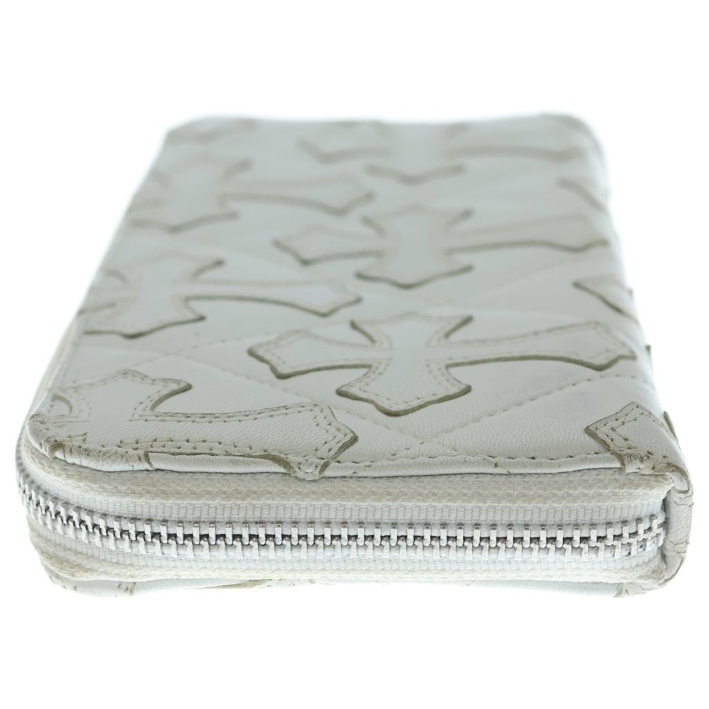 Chrome Hearts Rec Zip Quilted Wallet Cemetery Cross Leather White — view 3