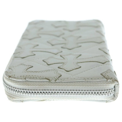 Chrome Hearts Rec Zip Quilted Wallet Cemetery Cross Leather White — view 3
