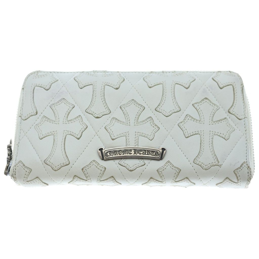 Chrome Hearts Rec Zip Quilted Wallet Cemetery Cross Leather White — view 2