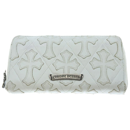 Chrome Hearts Rec Zip Quilted Wallet Cemetery Cross Leather White — view 2