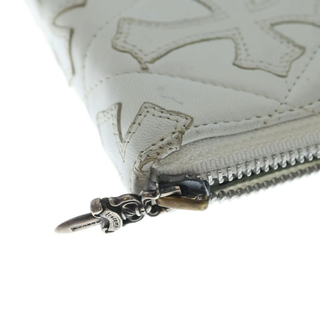 Chrome Hearts Rec Zip Quilted Wallet Cemetery Cross Leather White — view 6