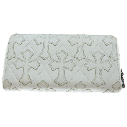 Chrome Hearts Rec Zip Quilted Wallet Cemetery Cross Leather White