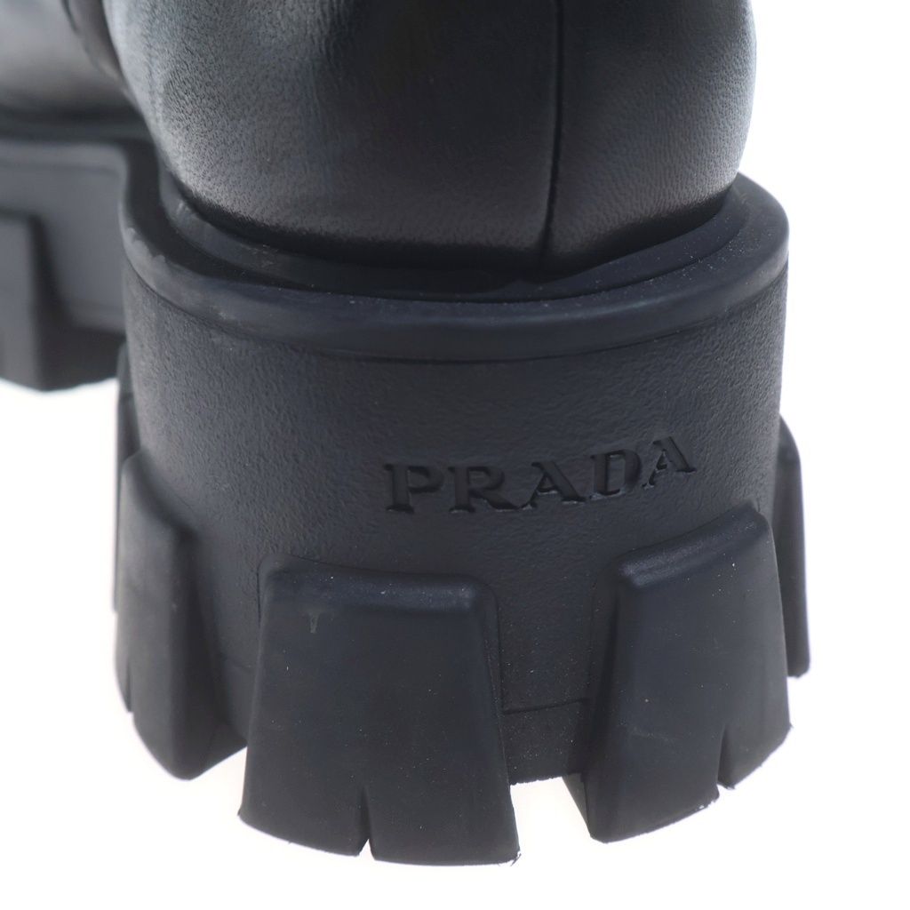 Prada Monolith Stretch Nappa Leather Booties Side Zip High Cut Boots Black — view 6