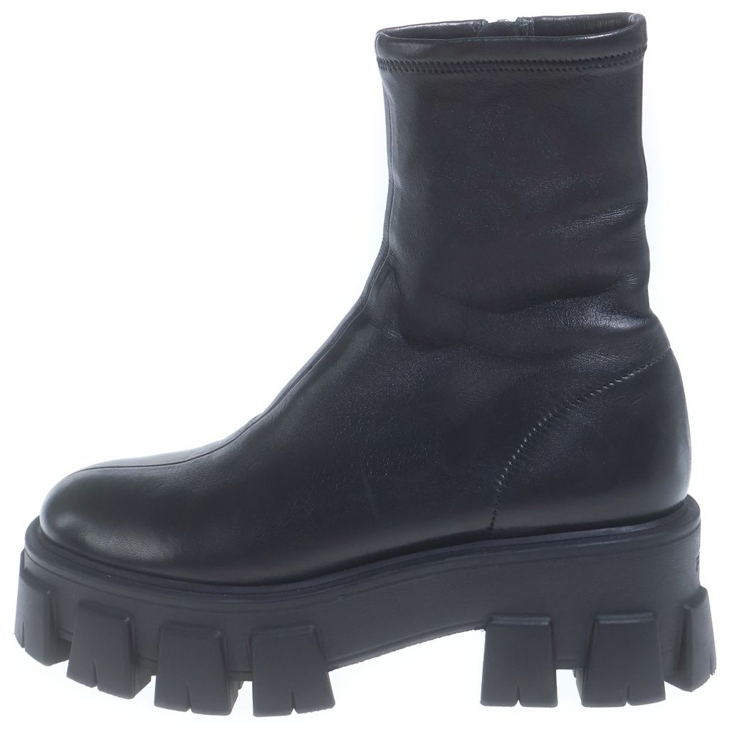 Prada Monolith Stretch Nappa Leather Booties Side Zip High Cut Boots Black