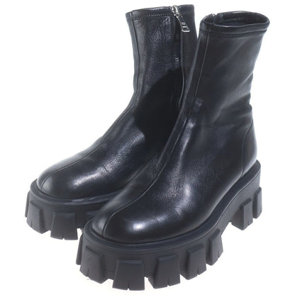 Prada Monolith Stretch Nappa Leather Booties Side Zip High Cut Boots Black — view 2