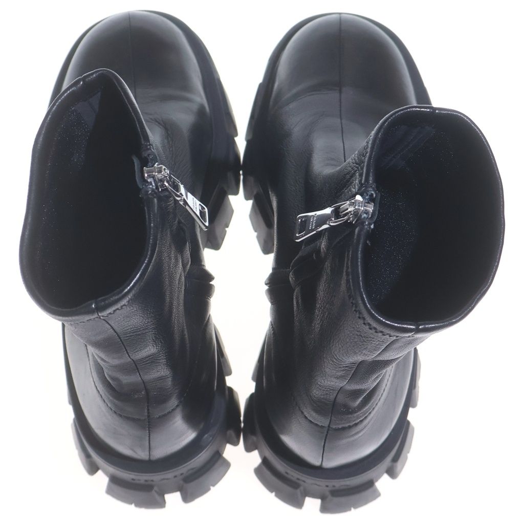 Prada Monolith Stretch Nappa Leather Booties Side Zip High Cut Boots Black — view 4