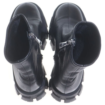 Prada Monolith Stretch Nappa Leather Booties Side Zip High Cut Boots Black — view 4