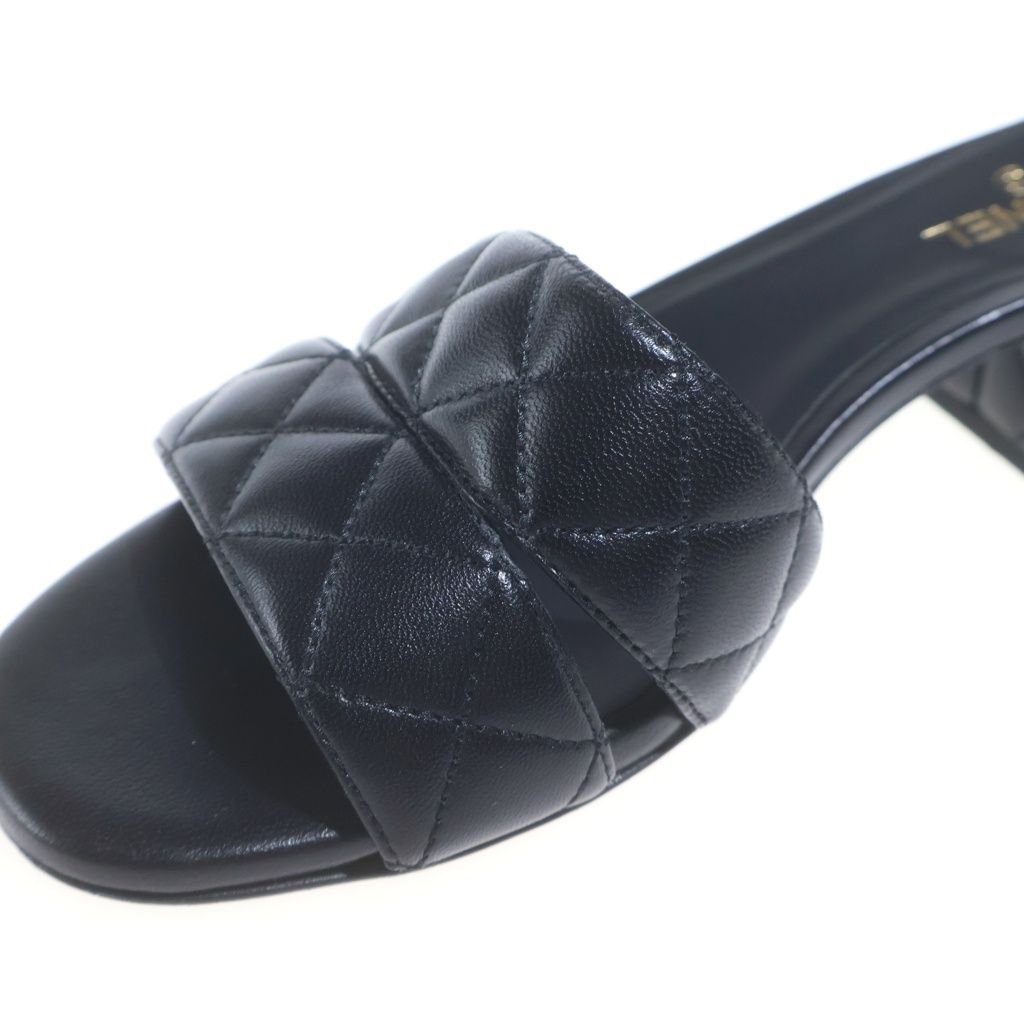 Chanel Heels CC Logo Design Quilted Sandals Black — view 6