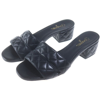 Chanel Heels CC Logo Design Quilted Sandals Black