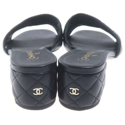 Chanel Heels CC Logo Design Quilted Sandals Black — view 3