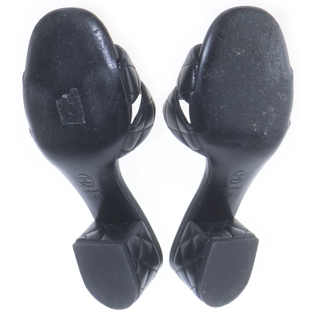 Chanel Heels CC Logo Design Quilted Sandals Black — view 5
