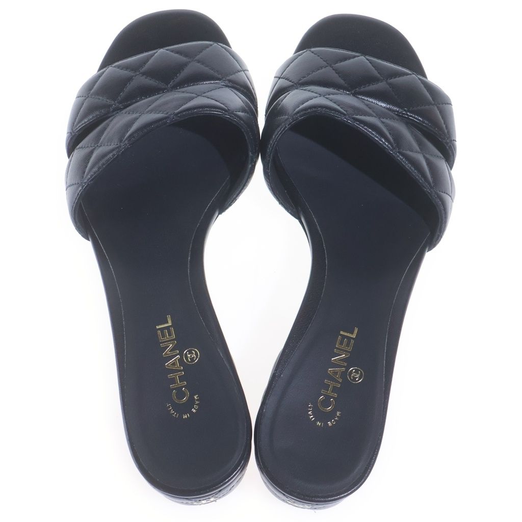 Chanel Heels CC Logo Design Quilted Sandals Black — view 4